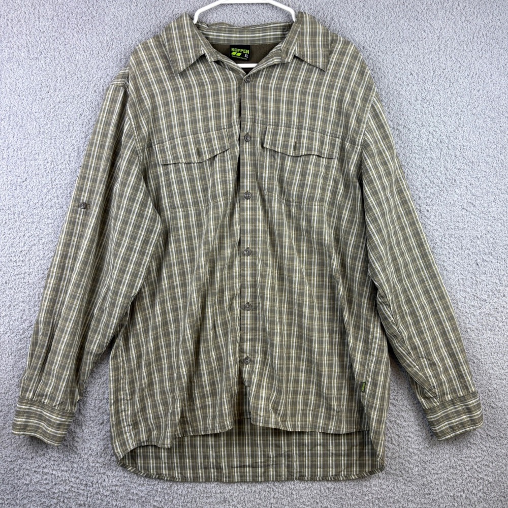 Koppen Button Up Shirt Mens XL Brown Plaid Vented Fishing Hiking Outdoor Utility